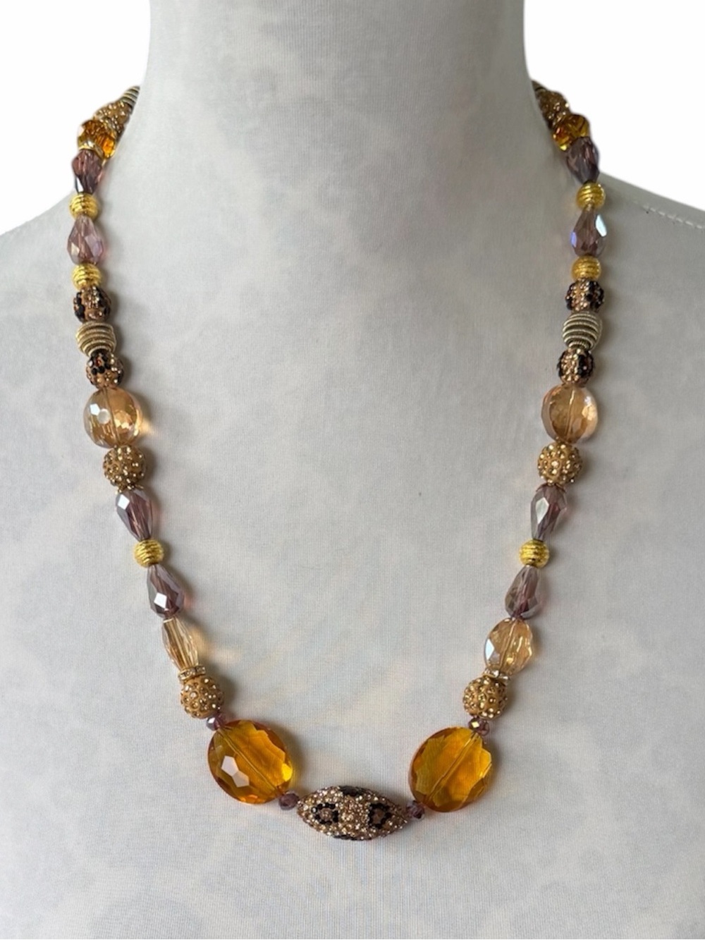 Artisan Amber & Gold Beaded Statement Necklace